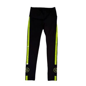 Noli Yoga Jet Leggings Black with Neon Yellow Stripe Sz Small Like New